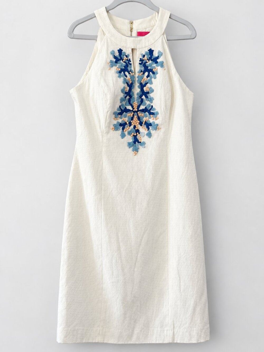 Lilly Pulitzer Jena Beaded Sheath Dress Resort White Blue Coral Size 12 NWOT